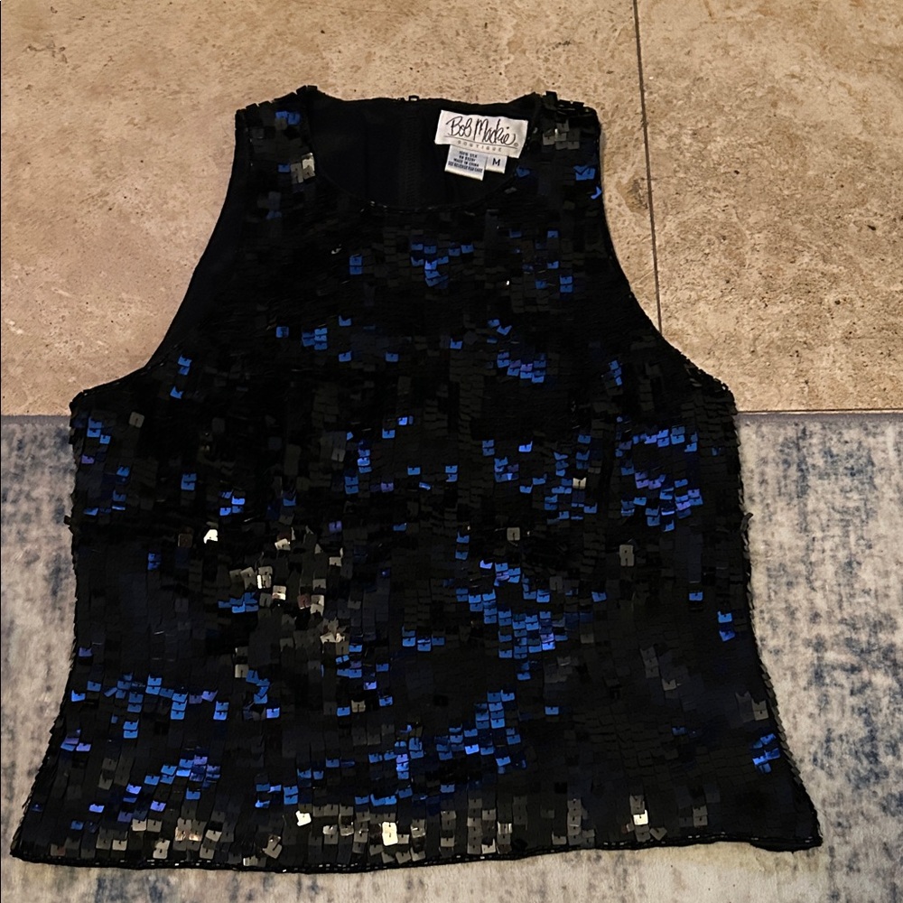 Bob Mackie Black and Blue Sequin Tank Top